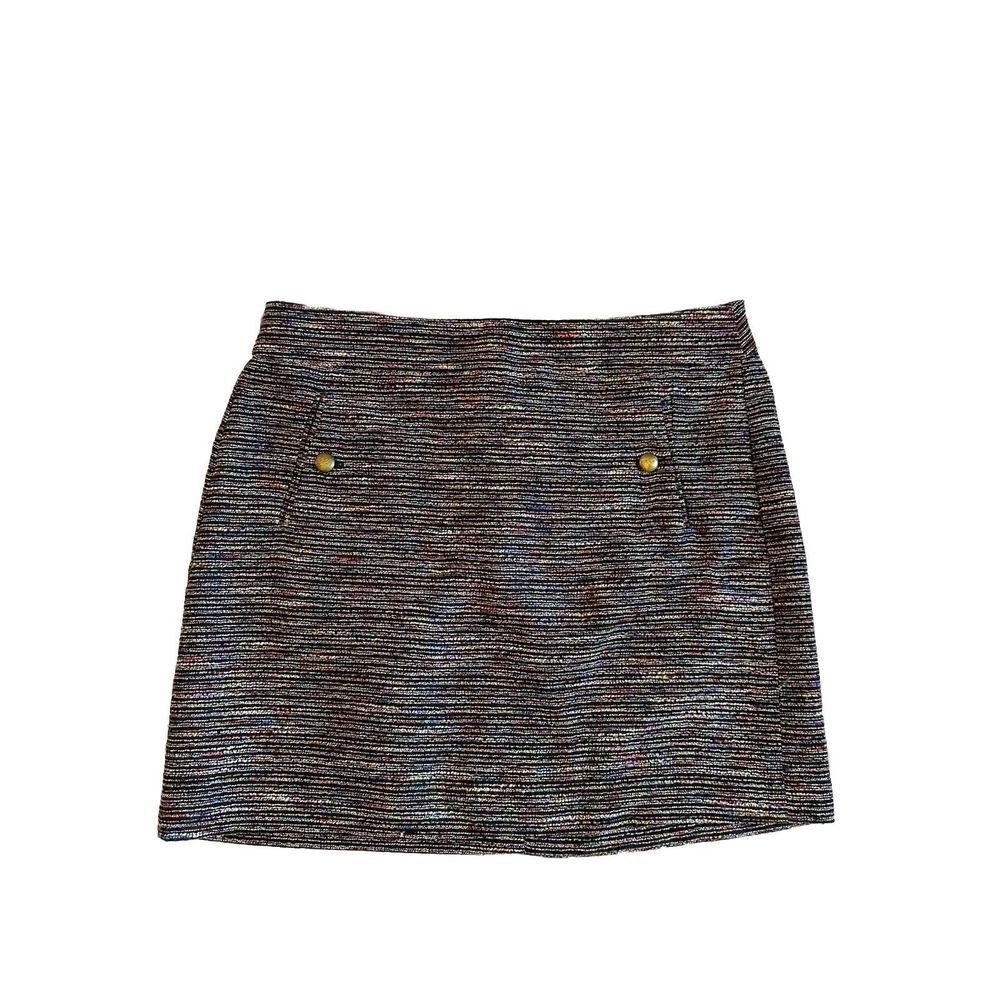 Loft Women's Rainbow Colorful Tweed Lined Skirt SZ 10 Mini Short Pockets Black